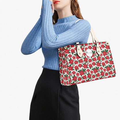 Poinsettia Floral Luxury Women Leather Handbag (3 sizes) - DeRose Seasonal