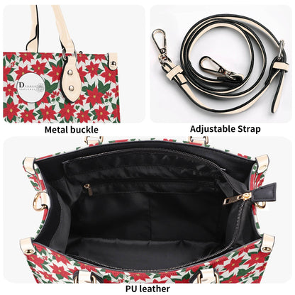 Poinsettia Floral Luxury Women Leather Handbag (3 sizes) - DeRose Seasonal