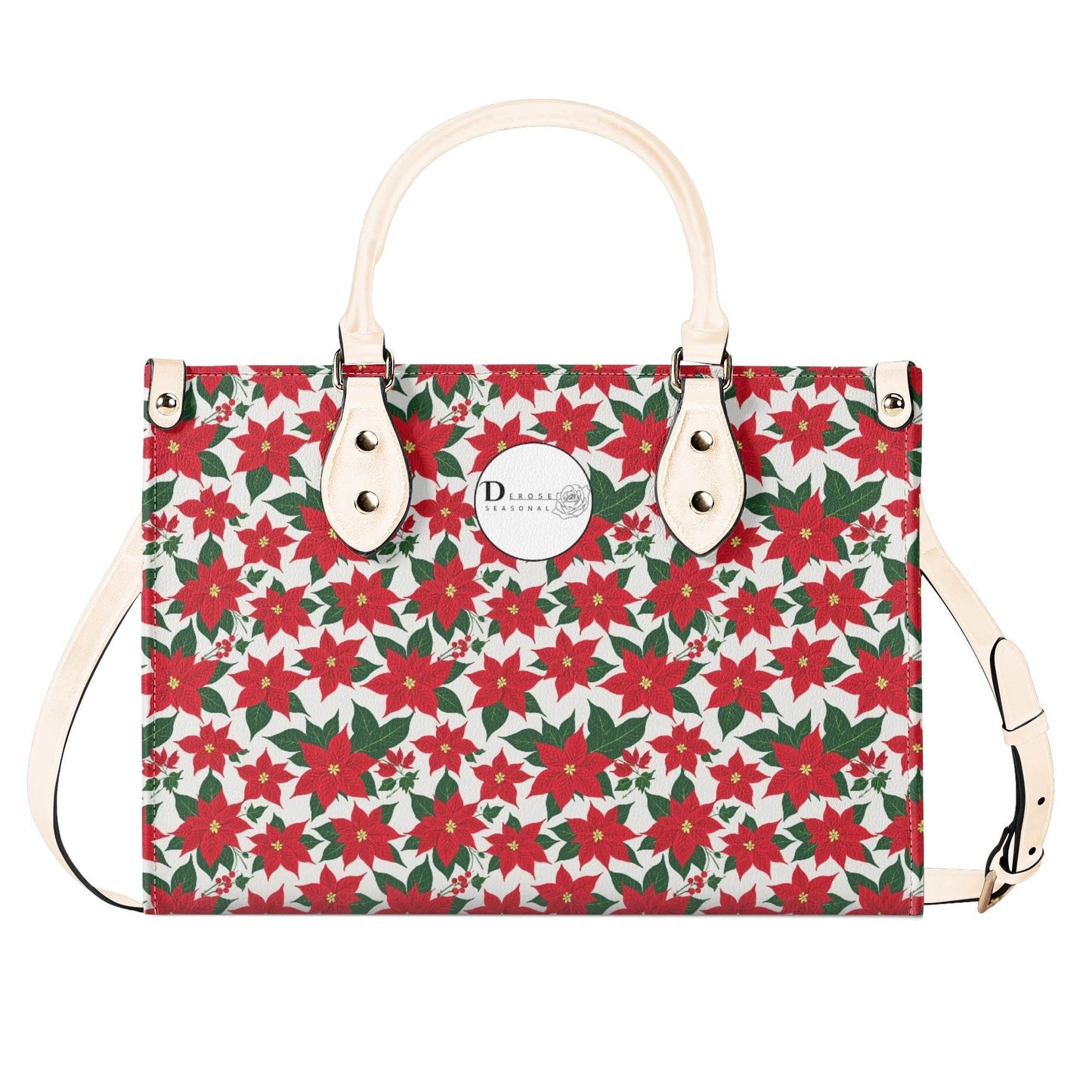 Poinsettia Floral Luxury Women Leather Handbag (3 sizes) - DeRose Seasonal