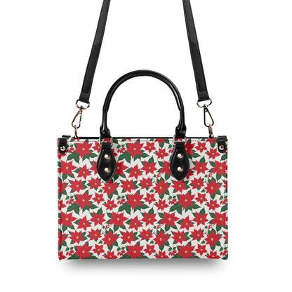 Poinsettia Floral Luxury Women Leather Handbag (3 sizes) - DeRose Seasonal