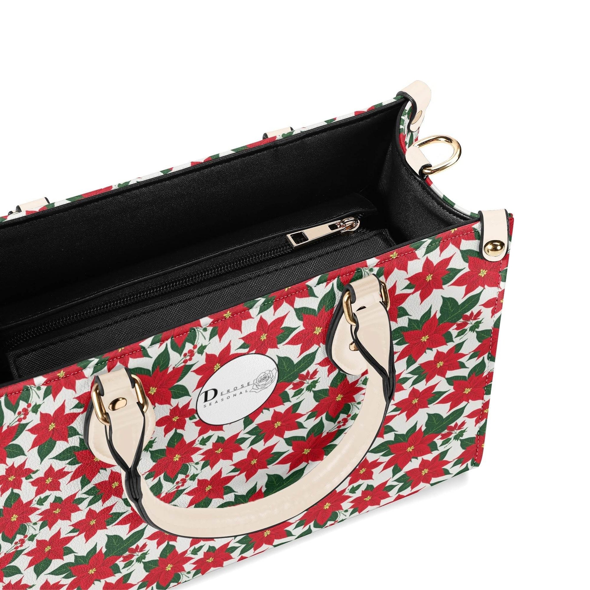 Poinsettia Floral Luxury Women Leather Handbag (3 sizes) - DeRose Seasonal