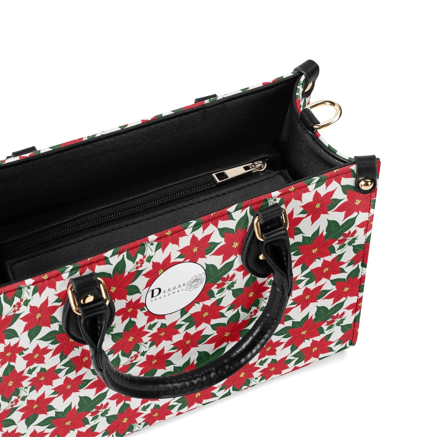 Poinsettia Floral Luxury Women Leather Handbag (3 sizes) - DeRose Seasonal