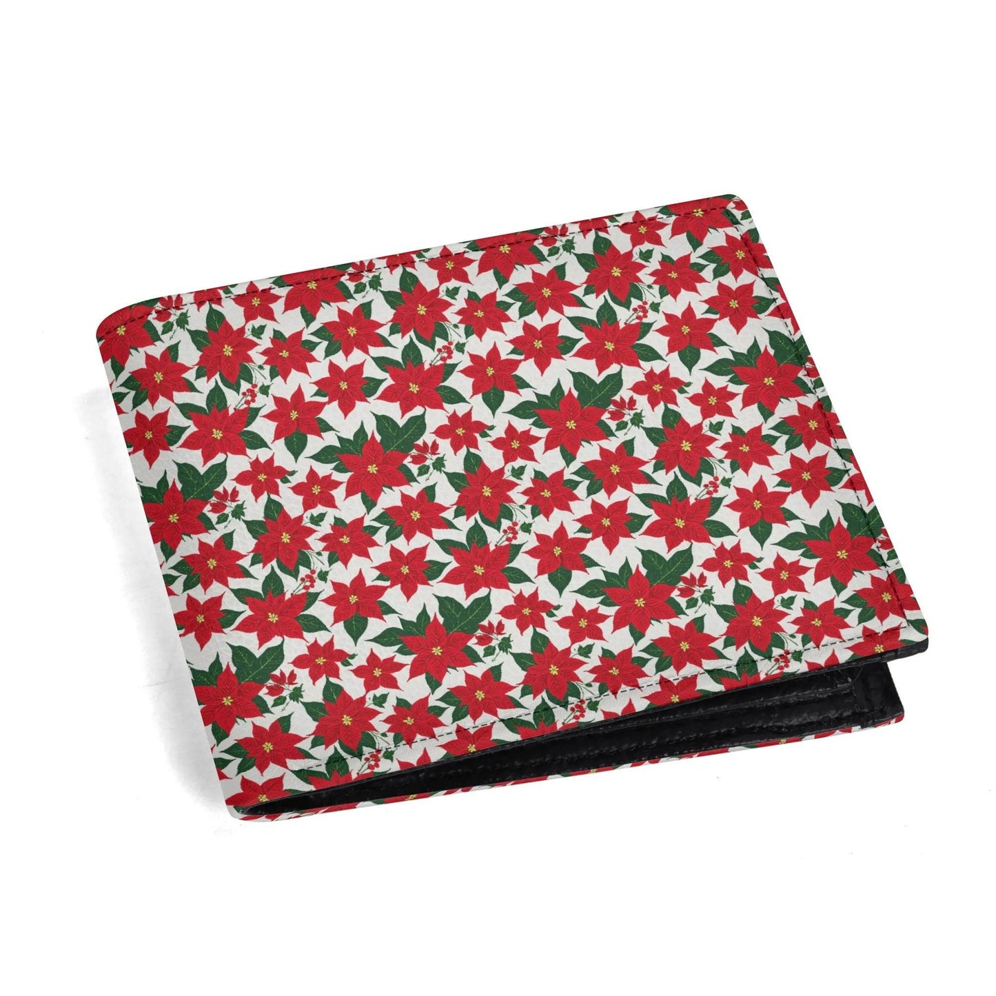 Poinsettia Floral Men's Minimalist Leather Folded Wallet - DeRose Seasonal
