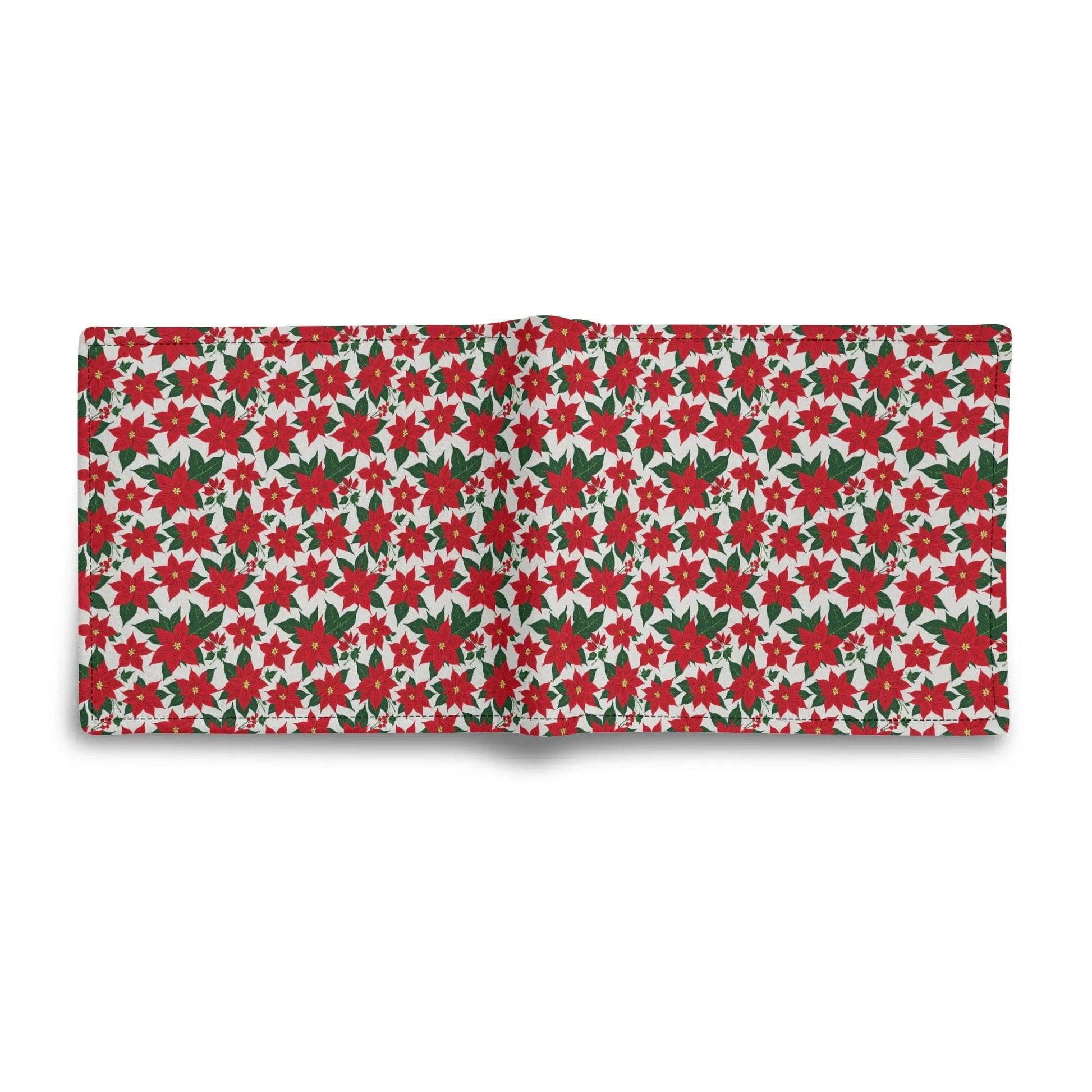 Poinsettia Floral Men's Minimalist Leather Folded Wallet - DeRose Seasonal