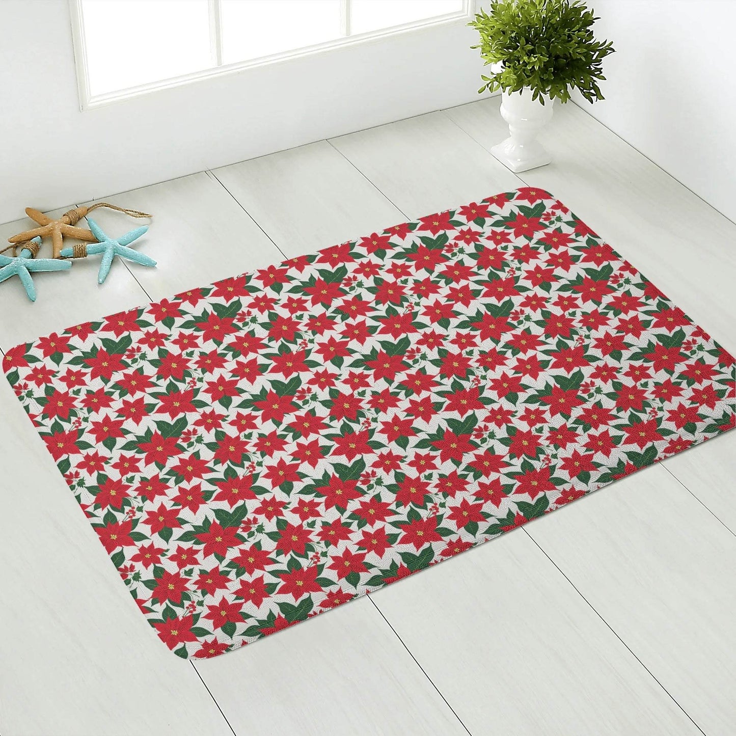Poinsettia Floral Plush Indoor Doormat - DeRose Seasonal