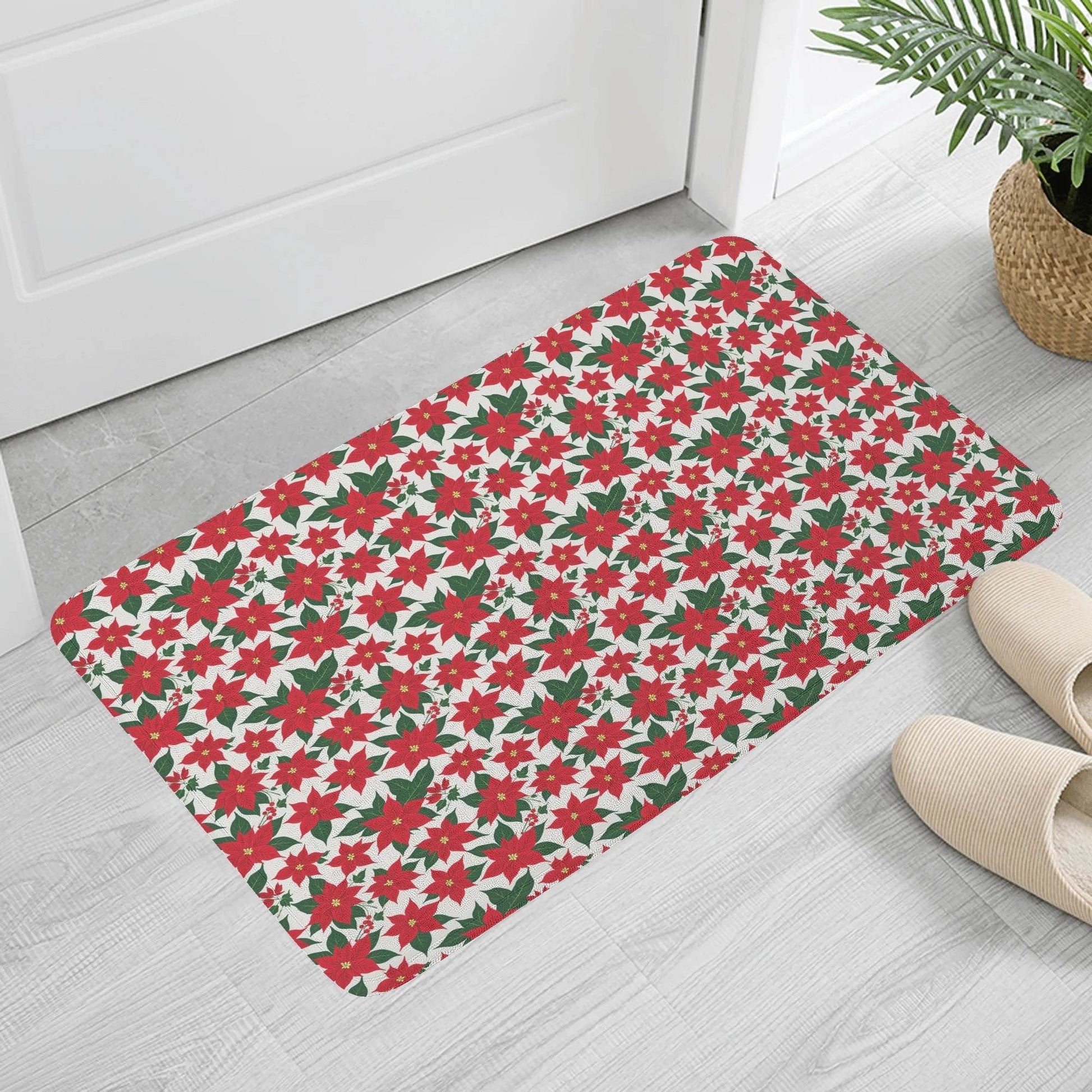 Poinsettia Floral Plush Indoor Doormat - DeRose Seasonal