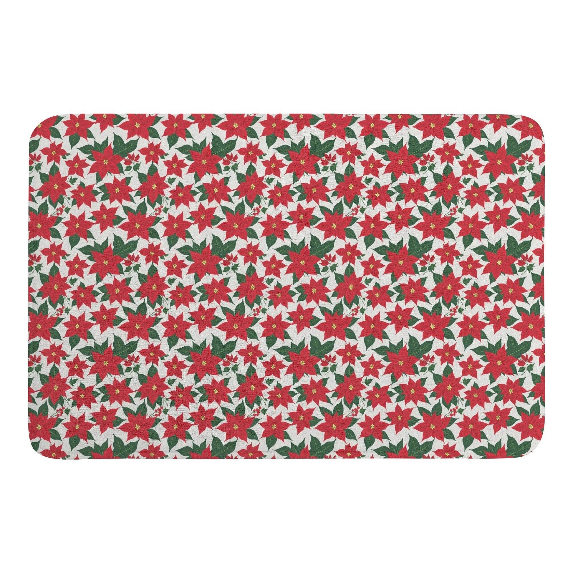 Poinsettia Floral Plush Indoor Doormat - DeRose Seasonal