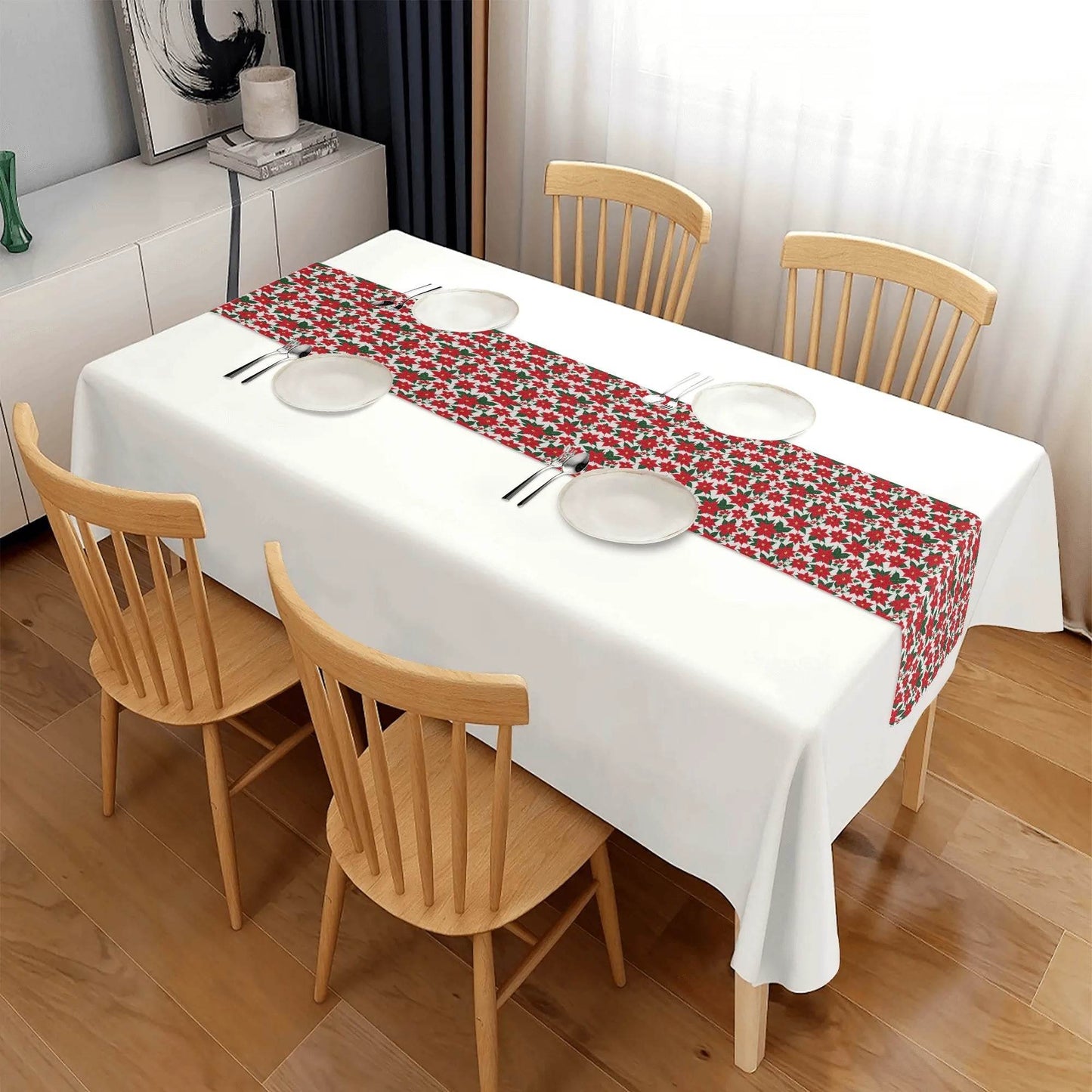 Poinsettia Floral Polyester Table Runner - DeRose Seasonal