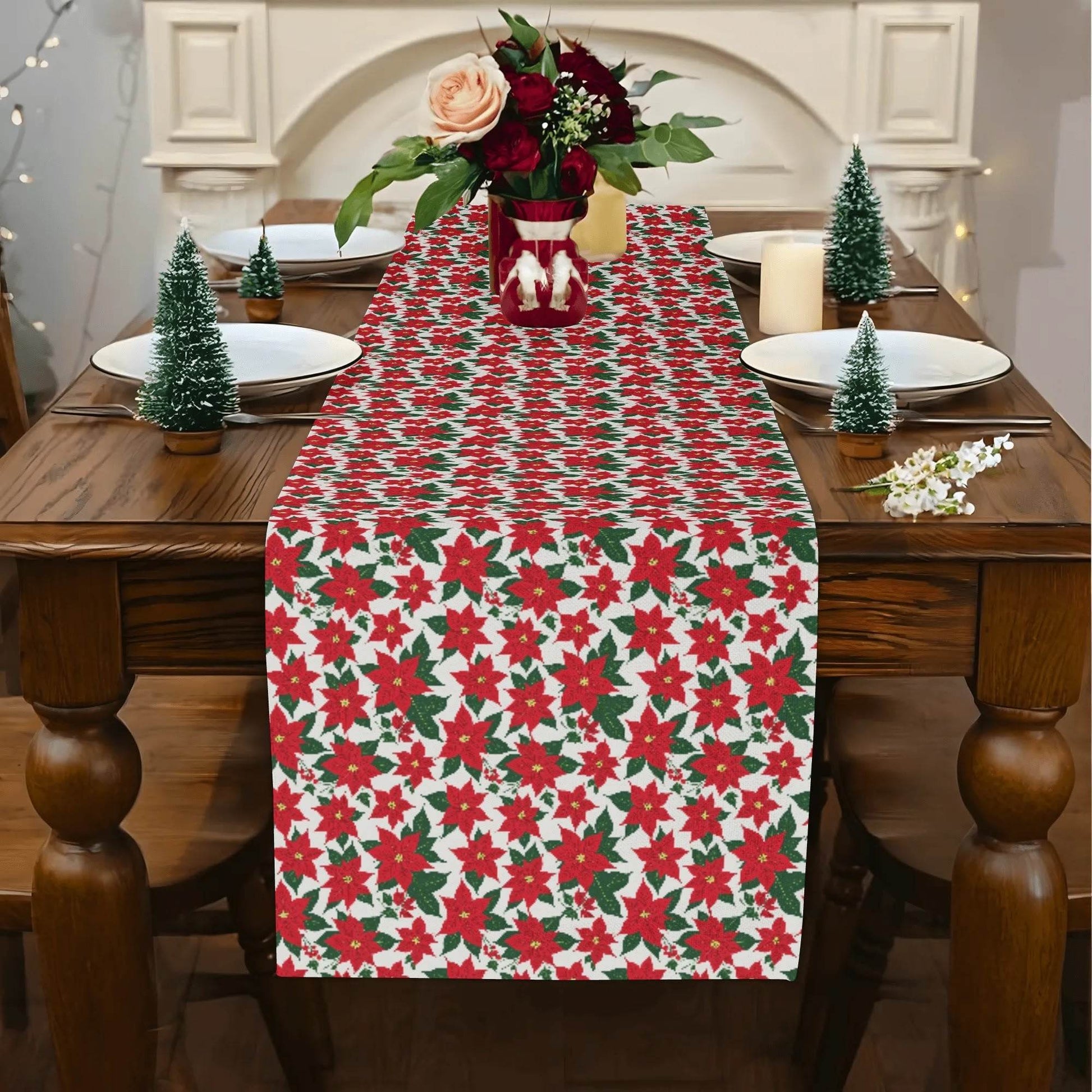 Poinsettia Floral Polyester Table Runner - DeRose Seasonal