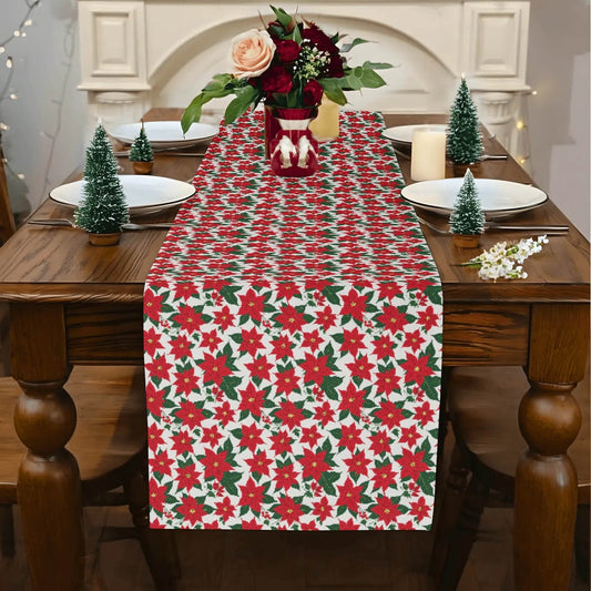 Poinsettia Floral Polyester Table Runner - DeRose Seasonal