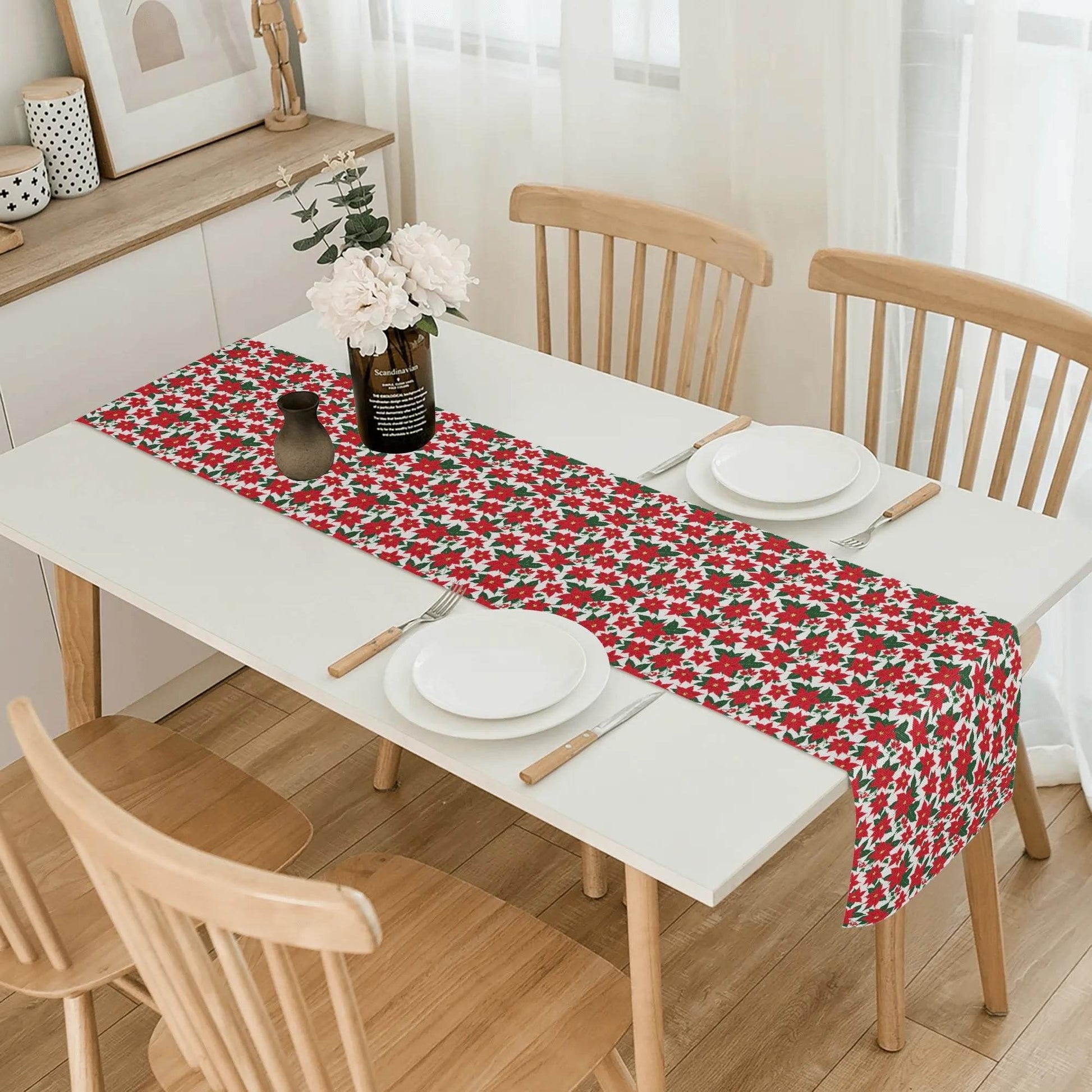 Poinsettia Floral Polyester Table Runner - DeRose Seasonal