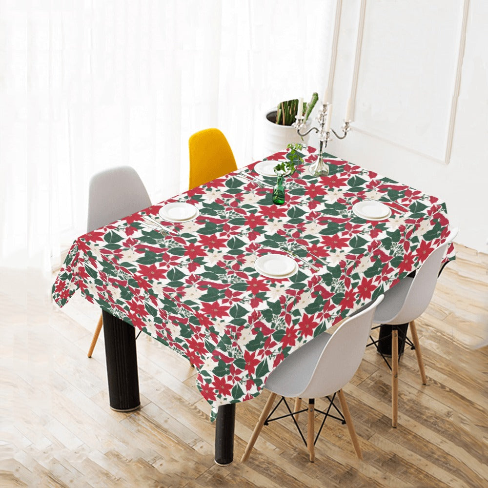 Poinsettia Floral Polyester Tablecloth Polyester Tablecloth 70"x 52" DeRose Seasonal