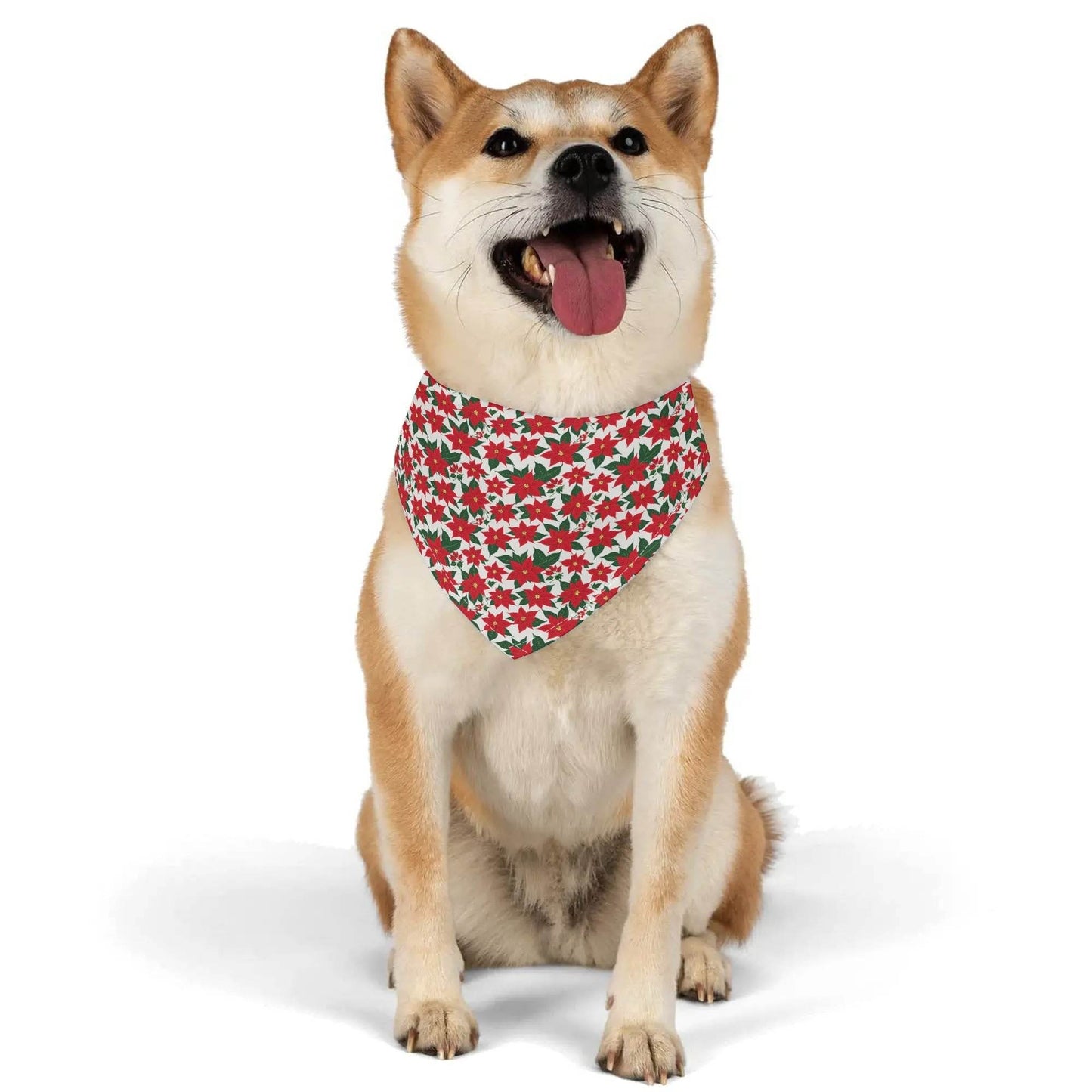 Poinsettia Floral Scarf Pet Adjustable Bandanas for Dogs Cats - DeRose Seasonal