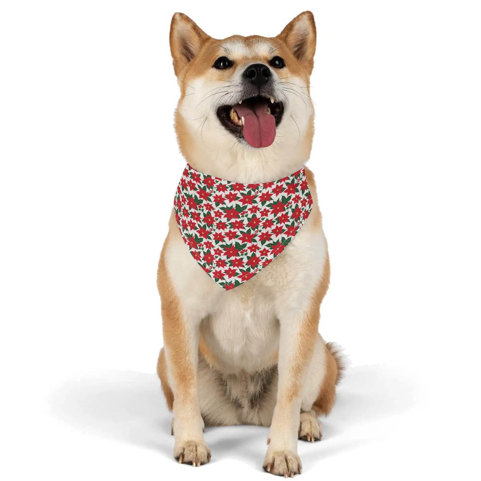 Poinsettia Floral Scarf Pet Adjustable Bandanas for Dogs Cats - DeRose Seasonal
