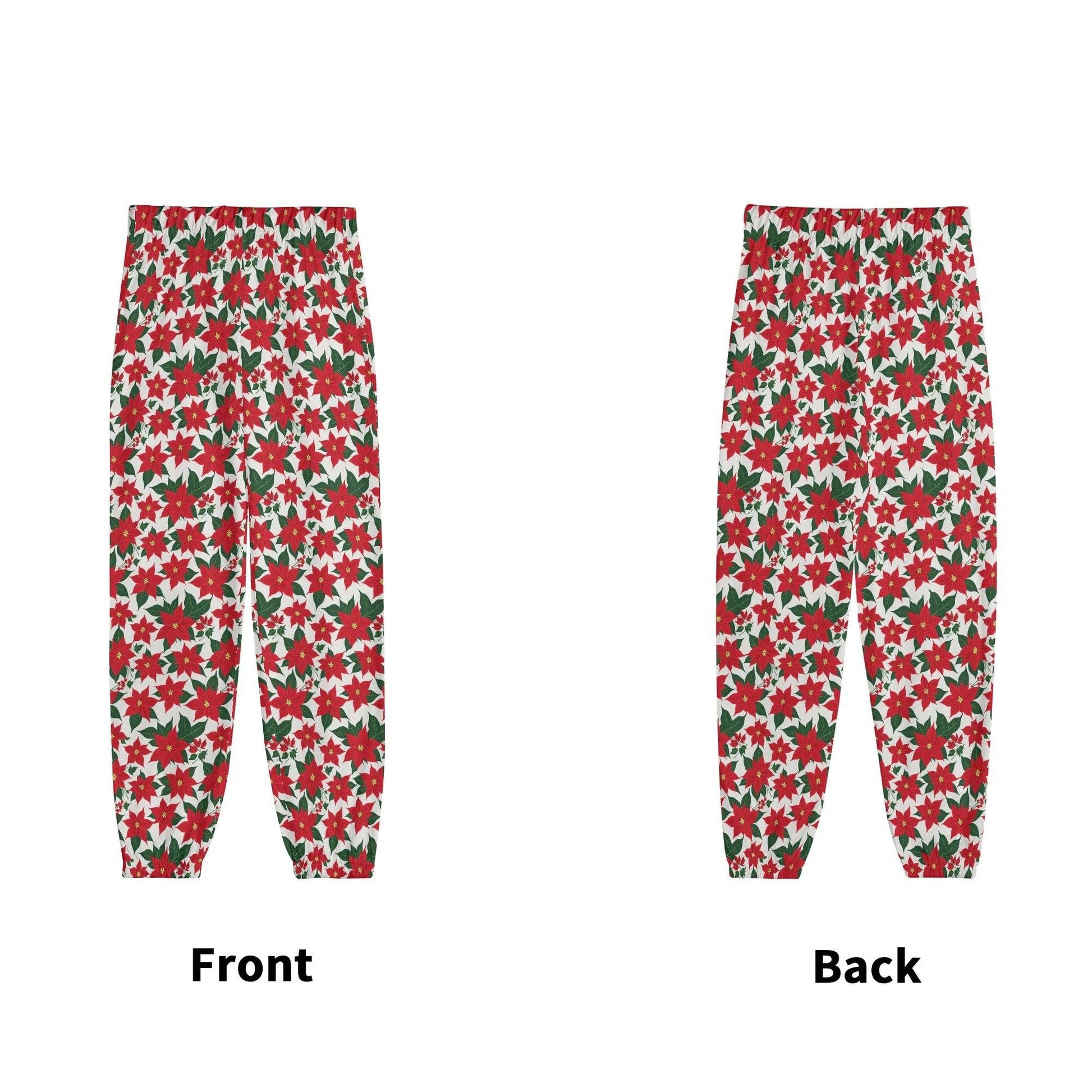 Poinsettia Floral Unisex Adult Long Pants - DeRose Seasonal
