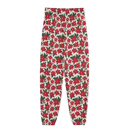 Poinsettia Floral Unisex Adult Long Pants - DeRose Seasonal