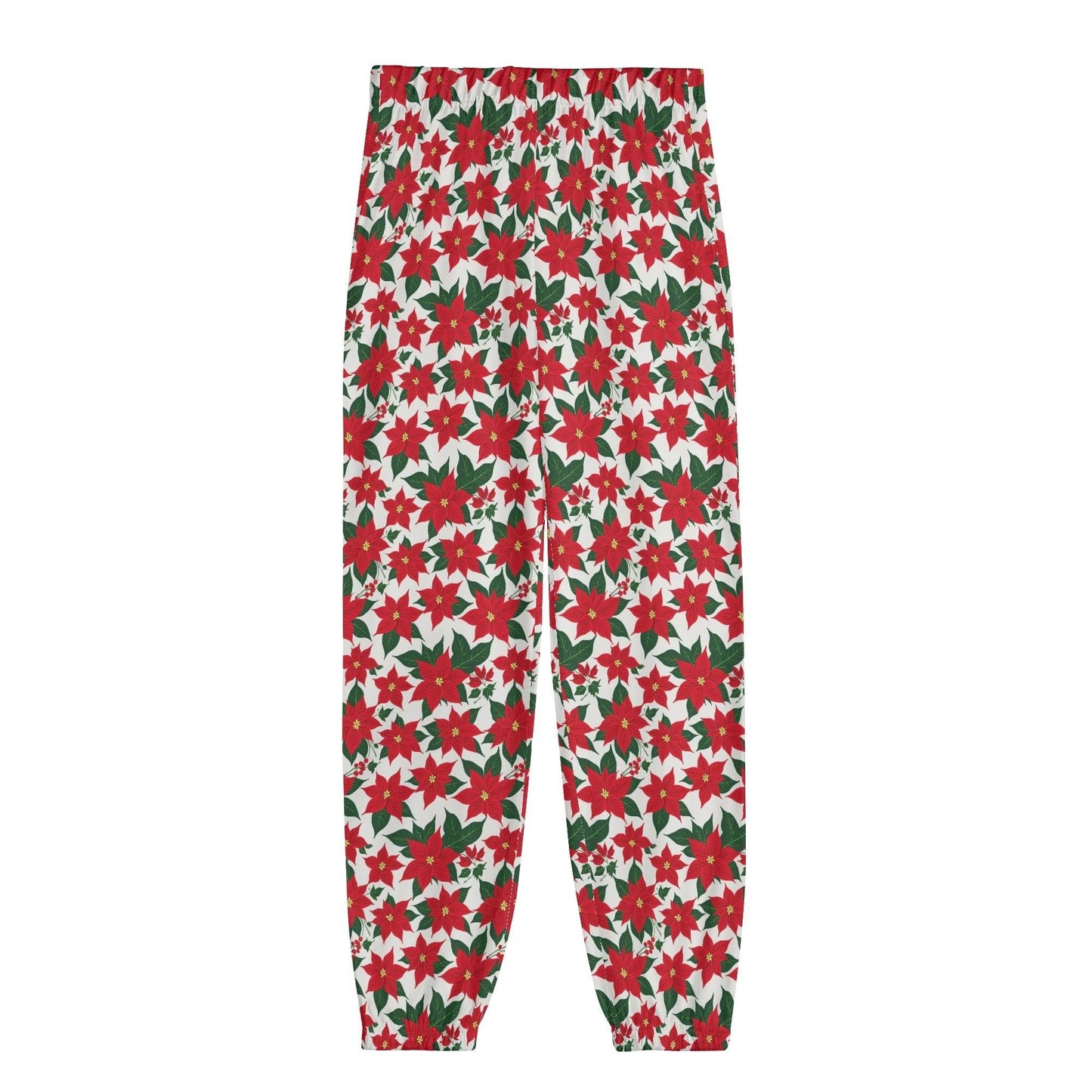 Poinsettia Floral Unisex Adult Long Pants - DeRose Seasonal