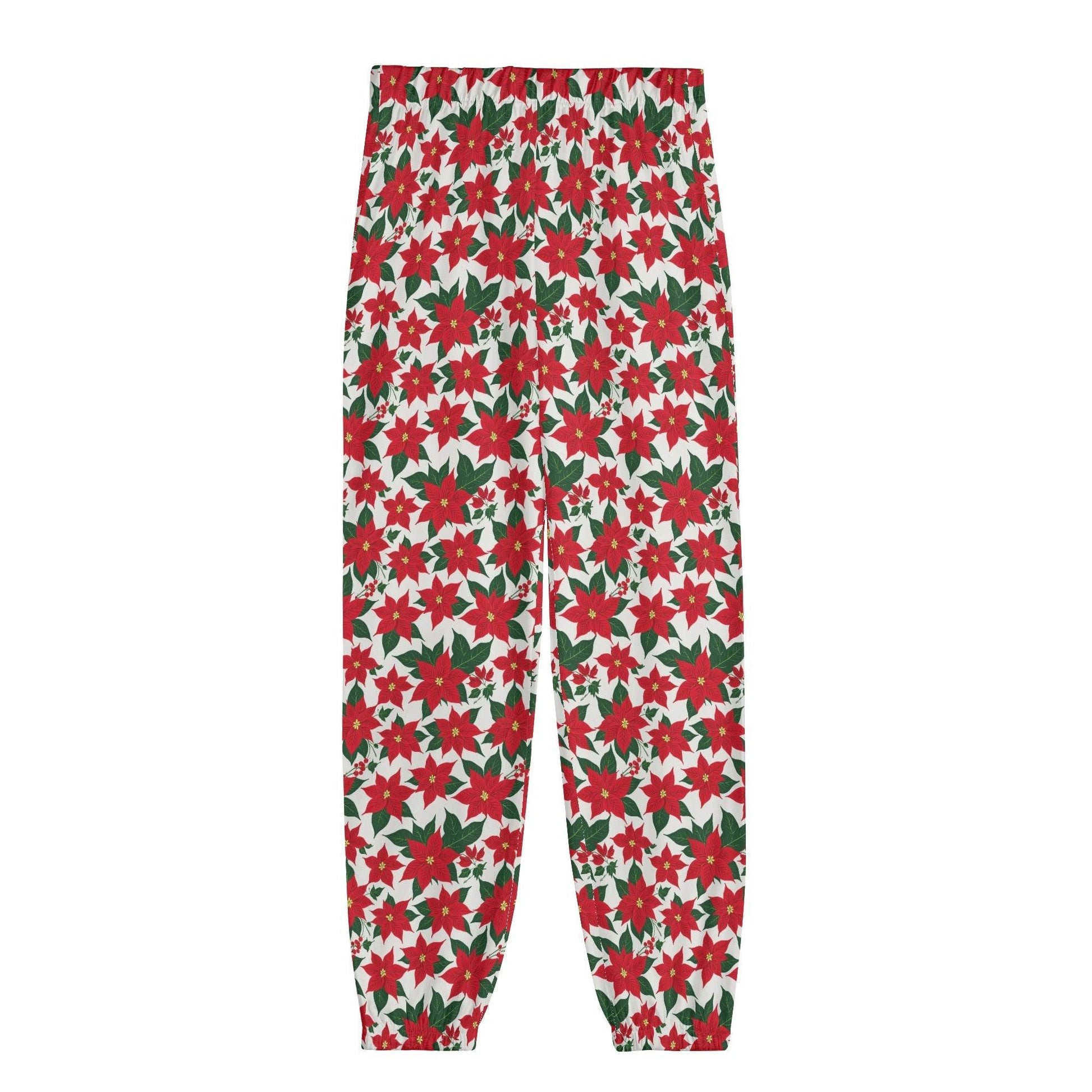 Poinsettia Floral Unisex Adult Long Pants - DeRose Seasonal