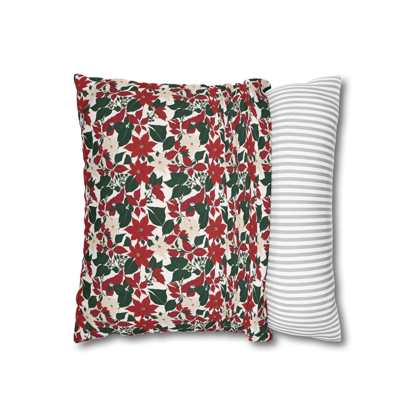 Red and White Poinsettia Spun Polyester Square Pillowcase - DeRose Seasonal