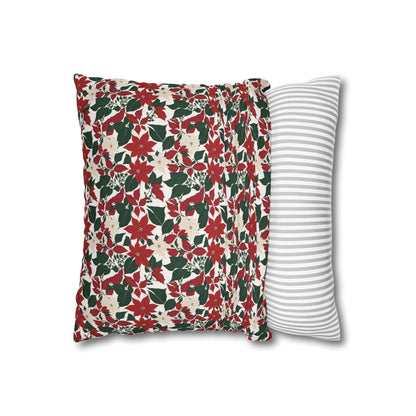 Red and White Poinsettia Spun Polyester Square Pillowcase - DeRose Seasonal