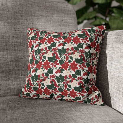 Red and White Poinsettia Spun Polyester Square Pillowcase - DeRose Seasonal