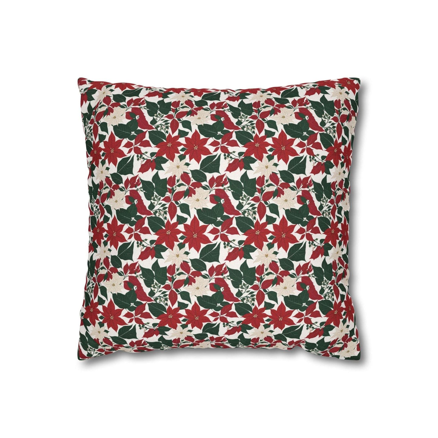 Red and White Poinsettia Spun Polyester Square Pillowcase - DeRose Seasonal