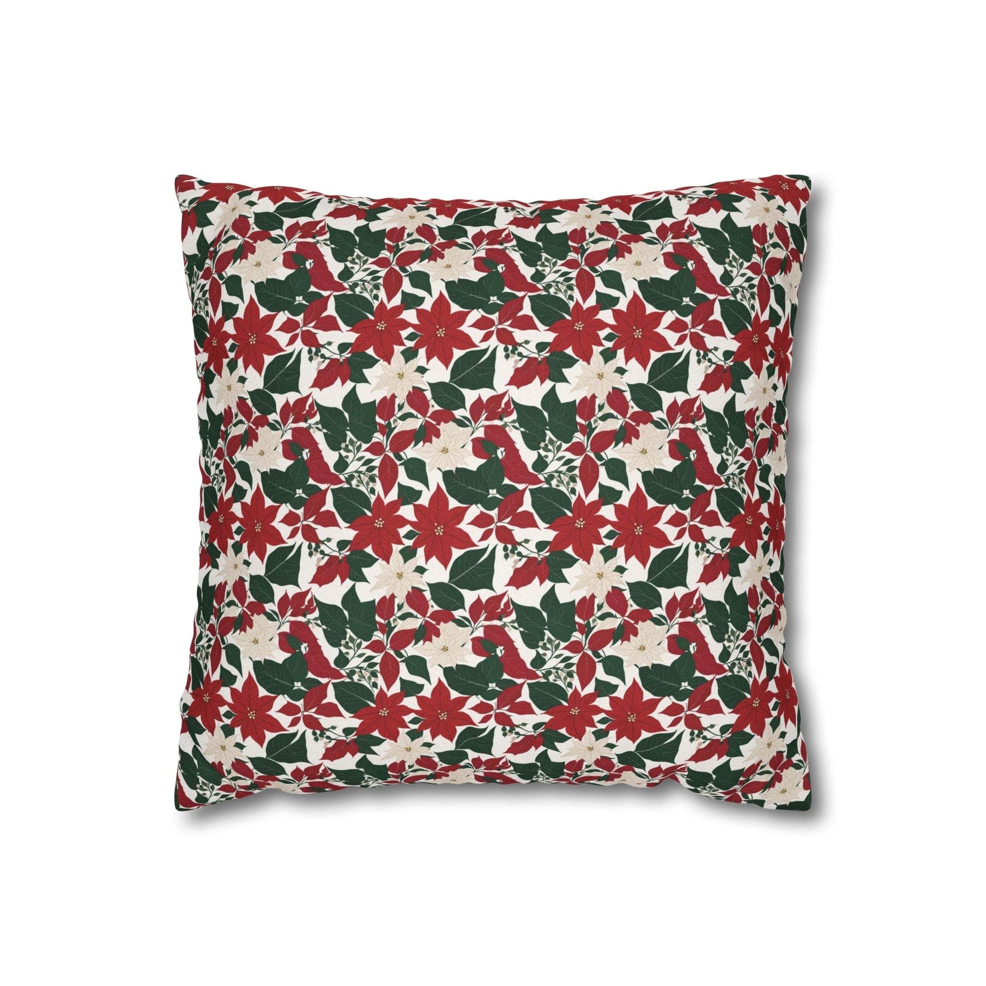 Red and White Poinsettia Spun Polyester Square Pillowcase - DeRose Seasonal