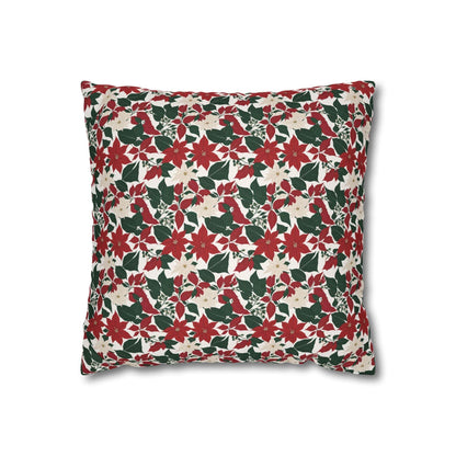 Red and White Poinsettia Spun Polyester Square Pillowcase - DeRose Seasonal
