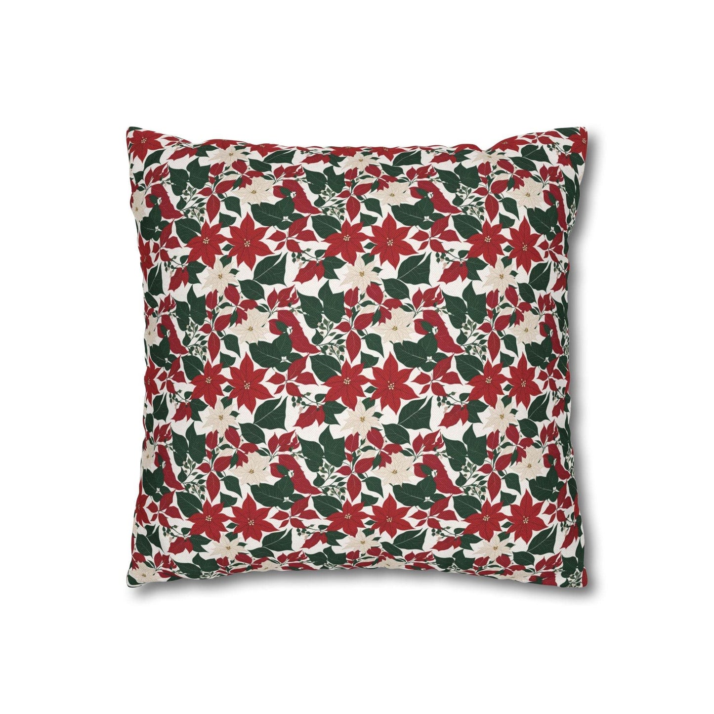 Red and White Poinsettia Spun Polyester Square Pillowcase - DeRose Seasonal
