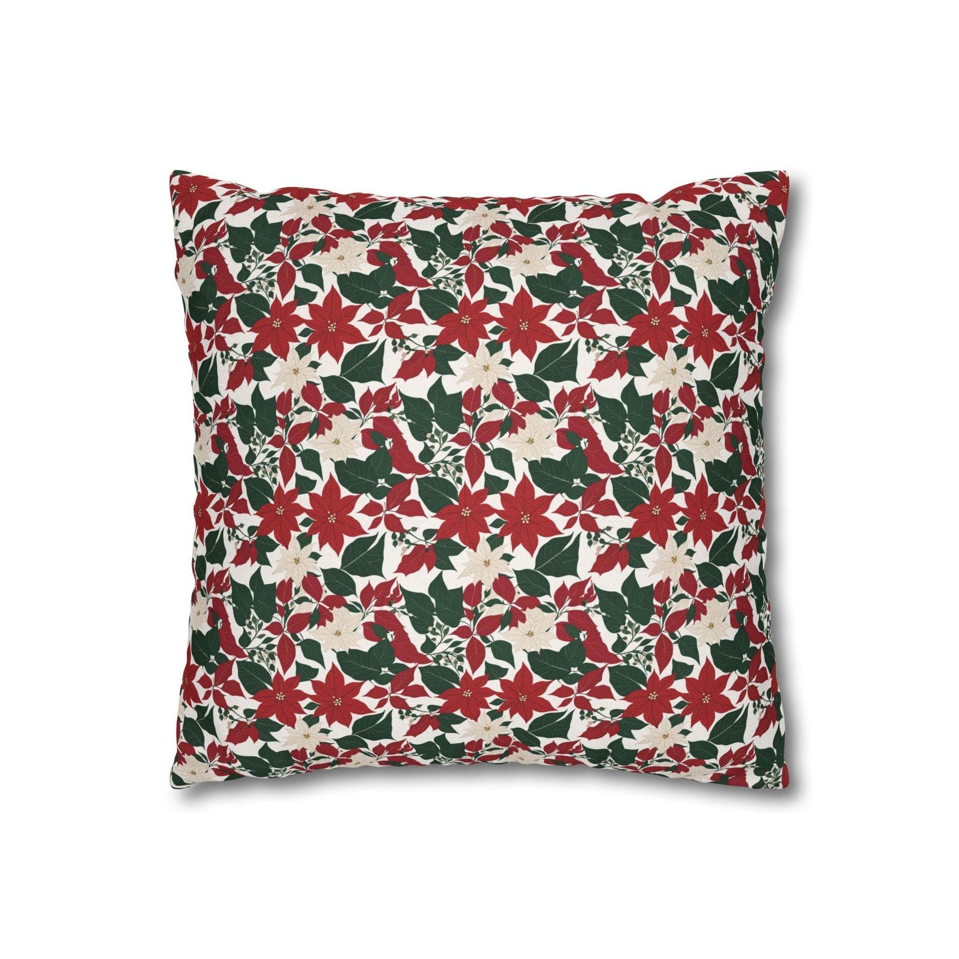 Red and White Poinsettia Spun Polyester Square Pillowcase - DeRose Seasonal