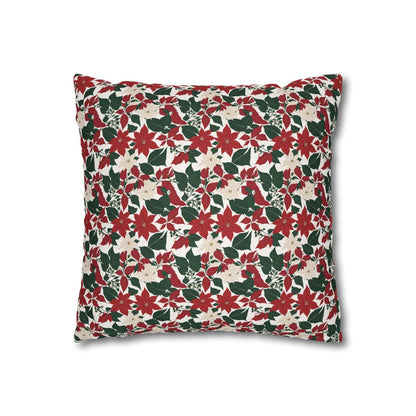 Red and White Poinsettia Spun Polyester Square Pillowcase - DeRose Seasonal