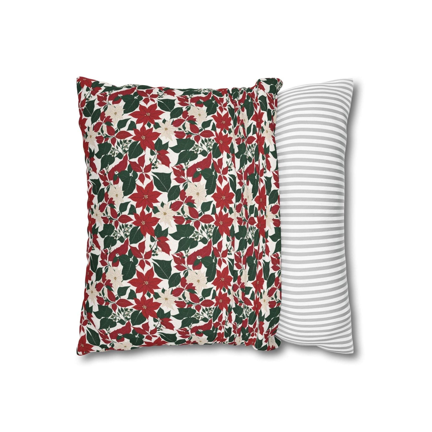 Red and White Poinsettia Spun Polyester Square Pillowcase - DeRose Seasonal