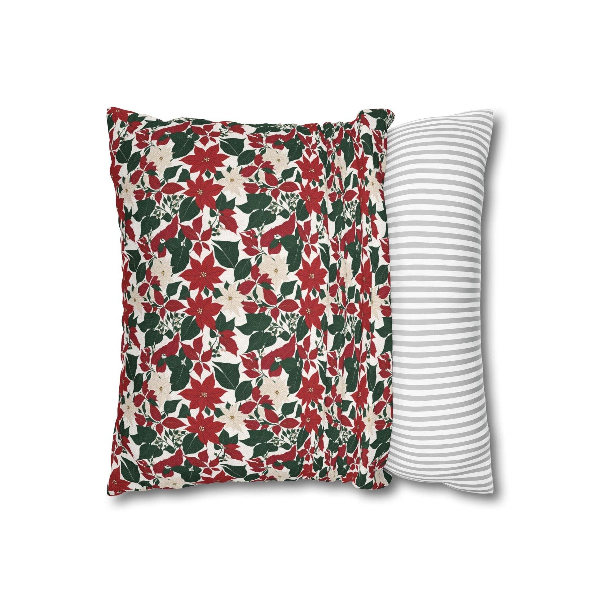 Red and White Poinsettia Spun Polyester Square Pillowcase - DeRose Seasonal