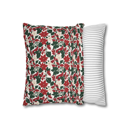 Red and White Poinsettia Spun Polyester Square Pillowcase - DeRose Seasonal