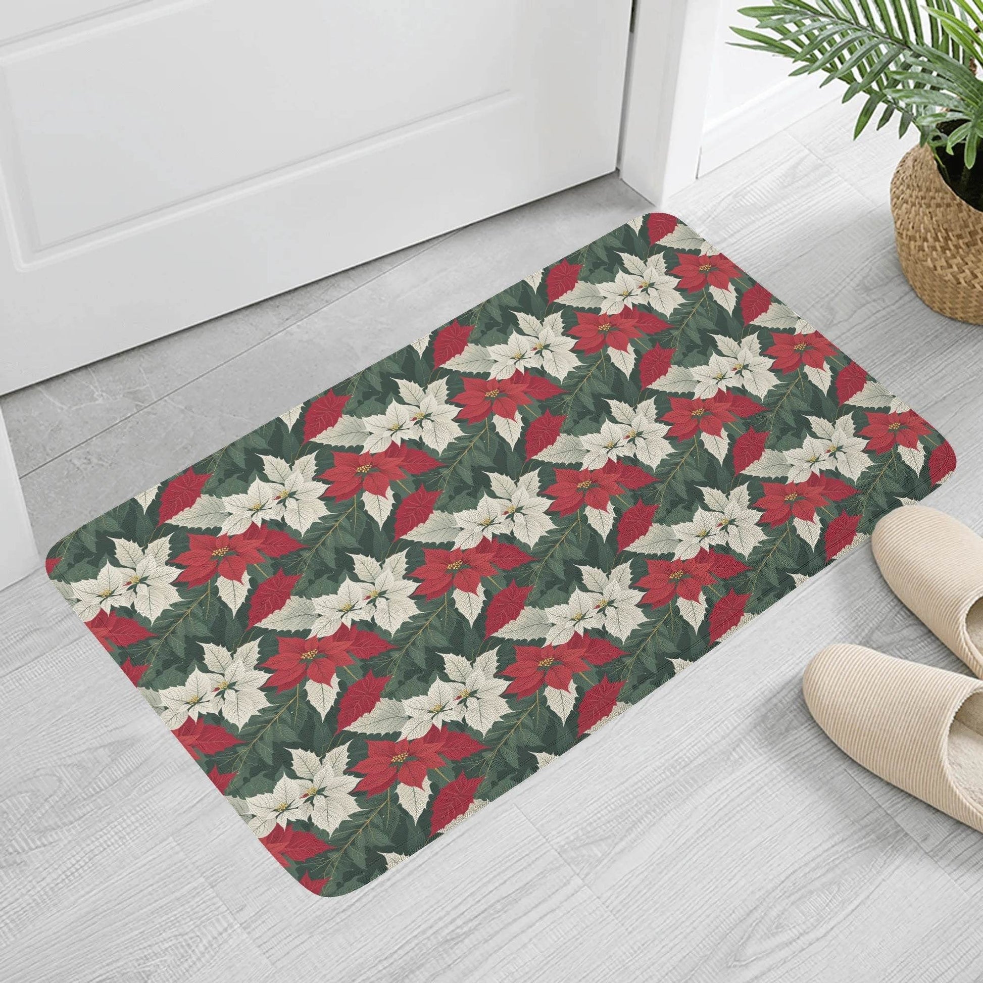 Poinsettia Plush Indoor Doormat - DeRose Seasonal
