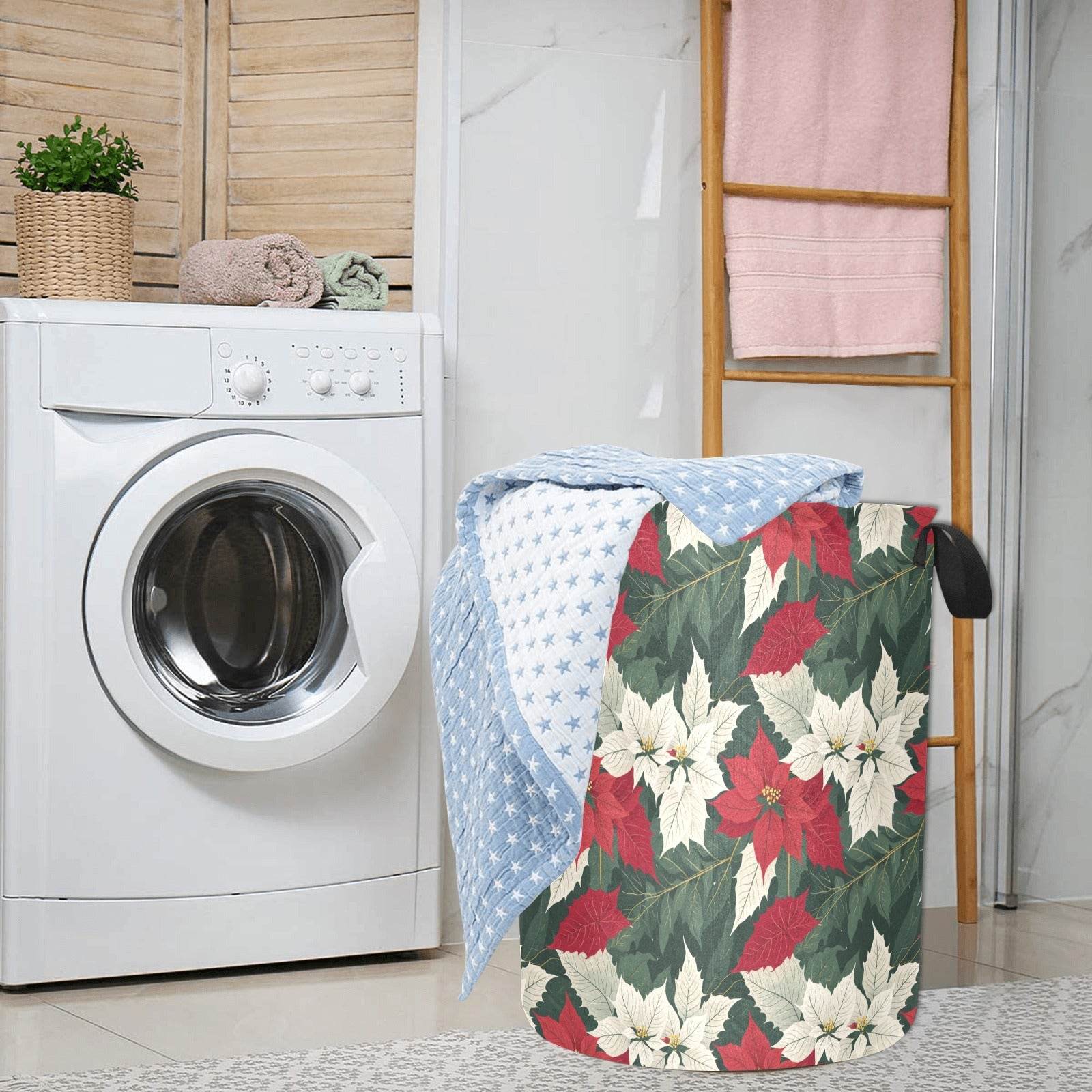 Poinsettia Polyester Laundry and Blanket Basket - DeRose Seasonal