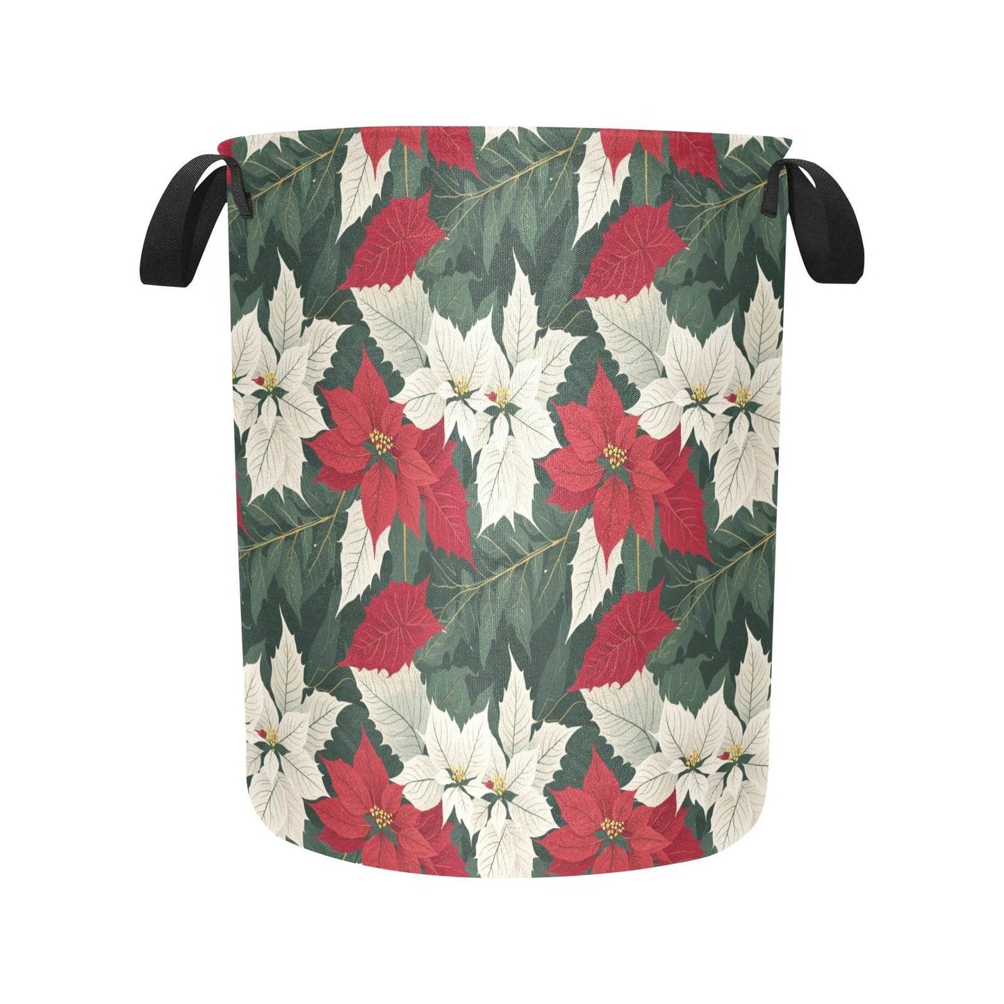 Poinsettia Polyester Laundry and Blanket Basket - DeRose Seasonal
