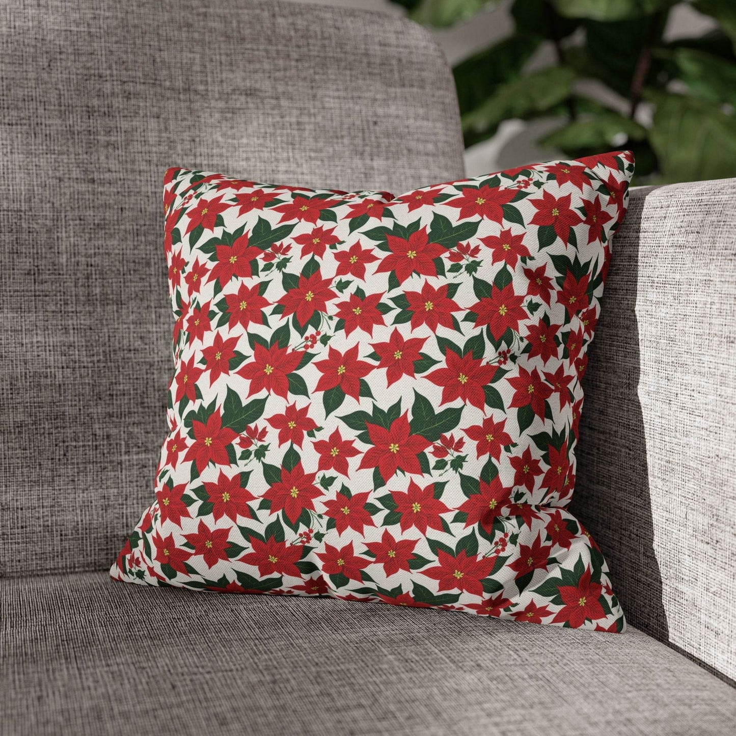 Poinsettia Floral Spun Polyester Square Pillowcase - DeRose Seasonal