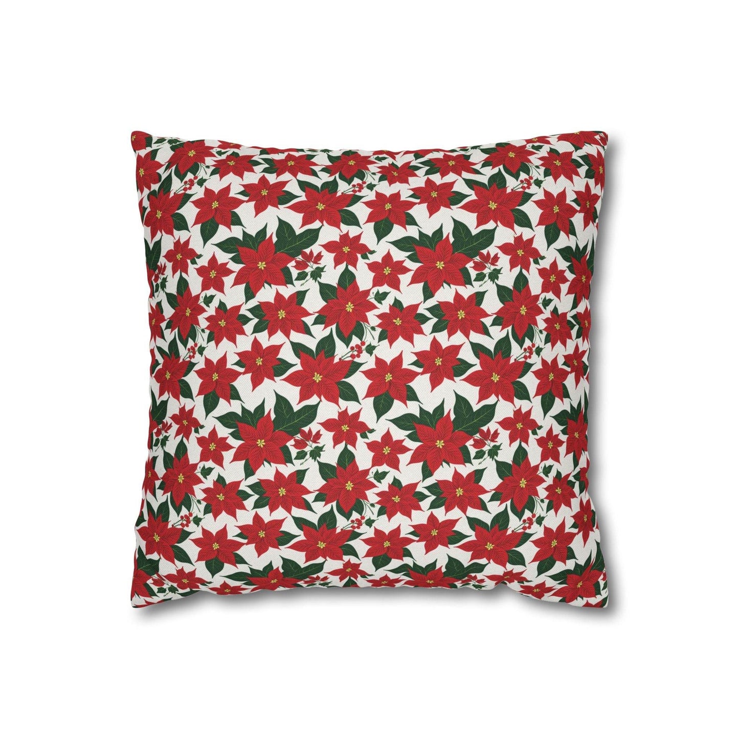 Poinsettia Floral Spun Polyester Square Pillowcase - DeRose Seasonal