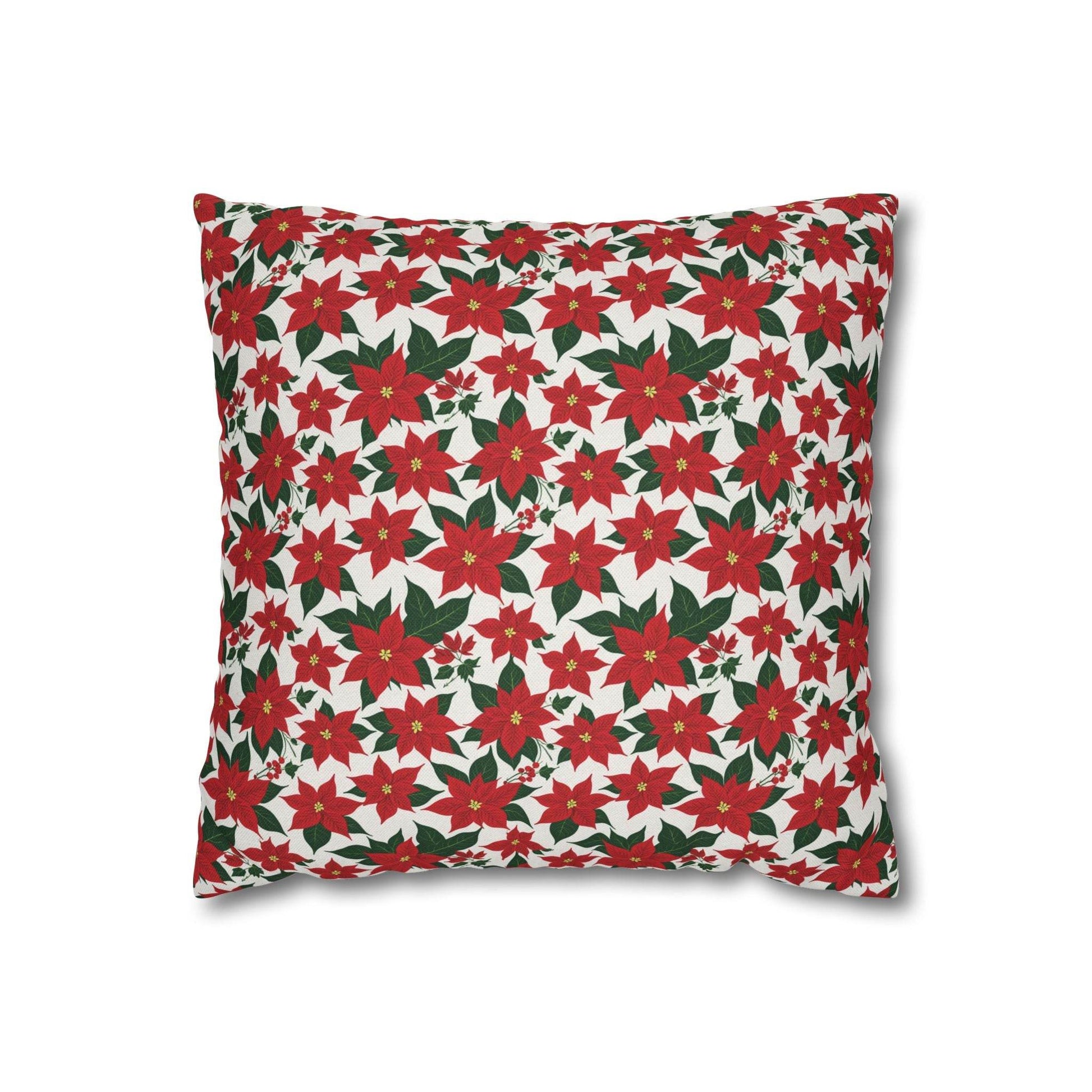 Poinsettia Floral Spun Polyester Square Pillowcase - DeRose Seasonal