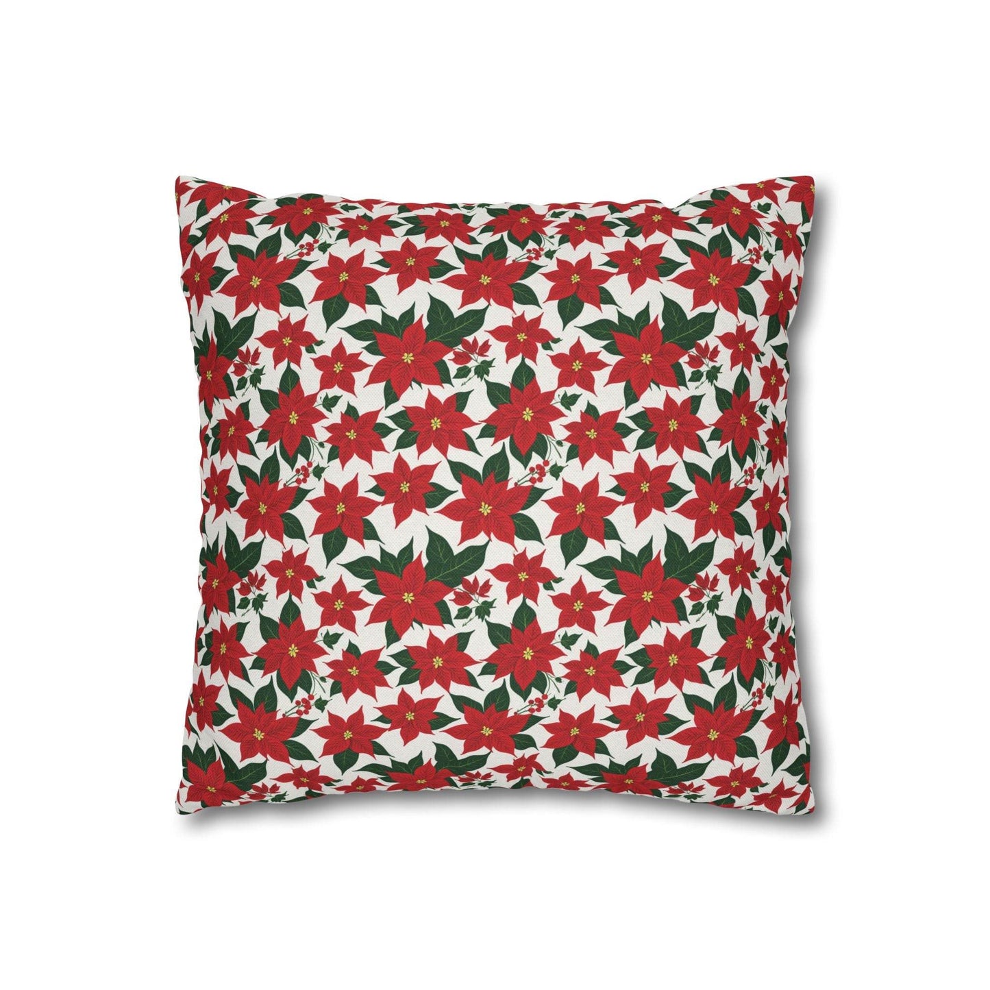 Poinsettia Floral Spun Polyester Square Pillowcase - DeRose Seasonal