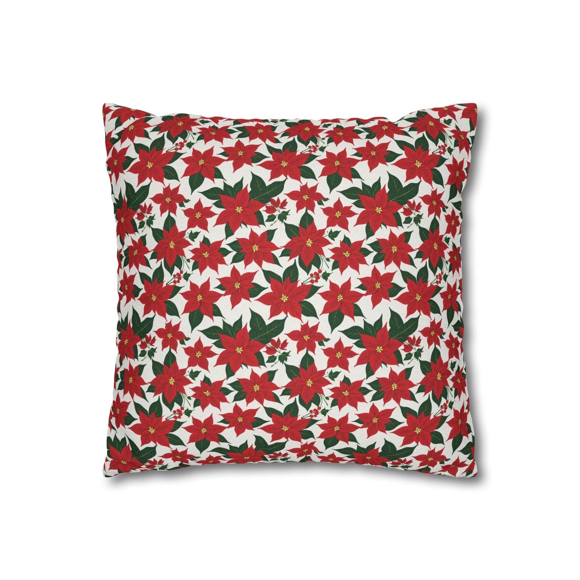 Poinsettia Floral Spun Polyester Square Pillowcase - DeRose Seasonal