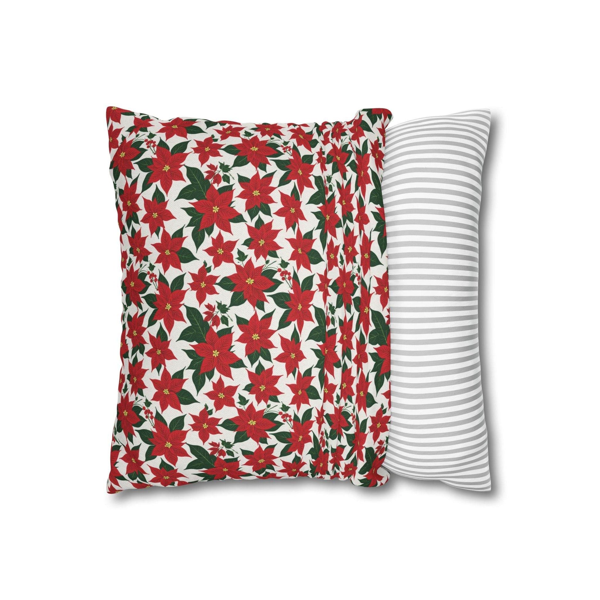 Poinsettia Floral Spun Polyester Square Pillowcase - DeRose Seasonal