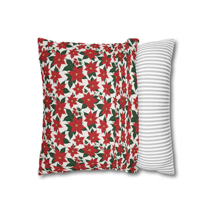 Poinsettia Floral Spun Polyester Square Pillowcase - DeRose Seasonal