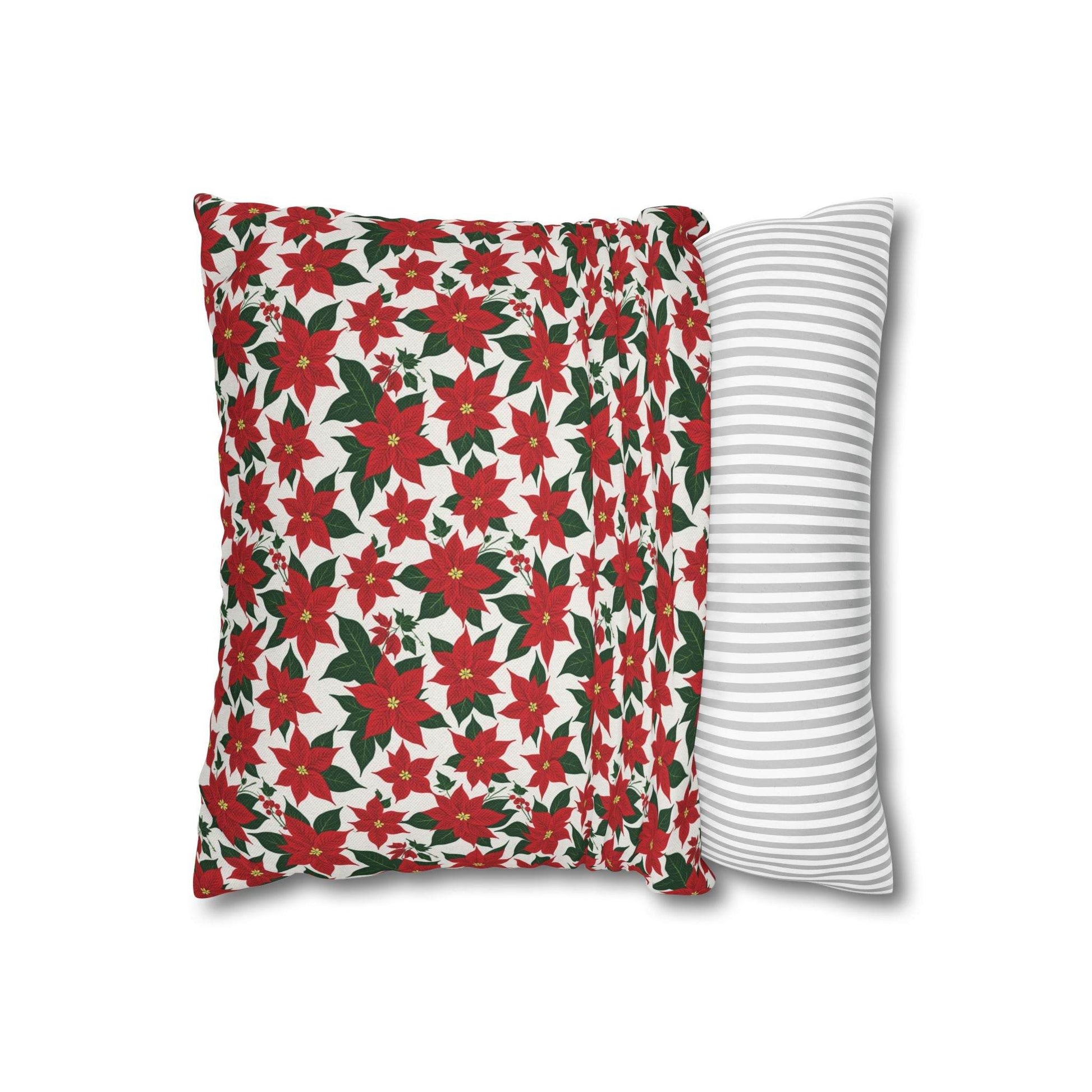 Poinsettia Floral Spun Polyester Square Pillowcase - DeRose Seasonal