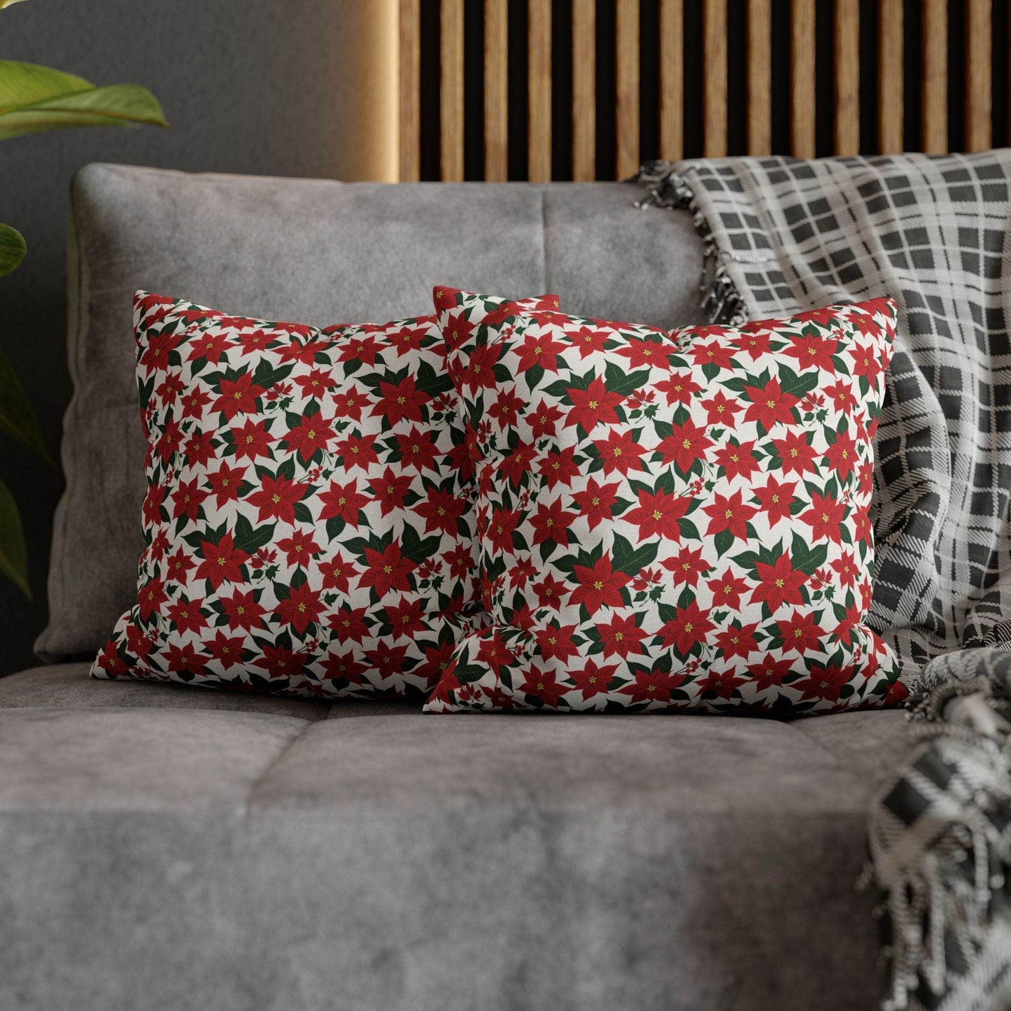 Poinsettia Floral Spun Polyester Square Pillowcase - DeRose Seasonal