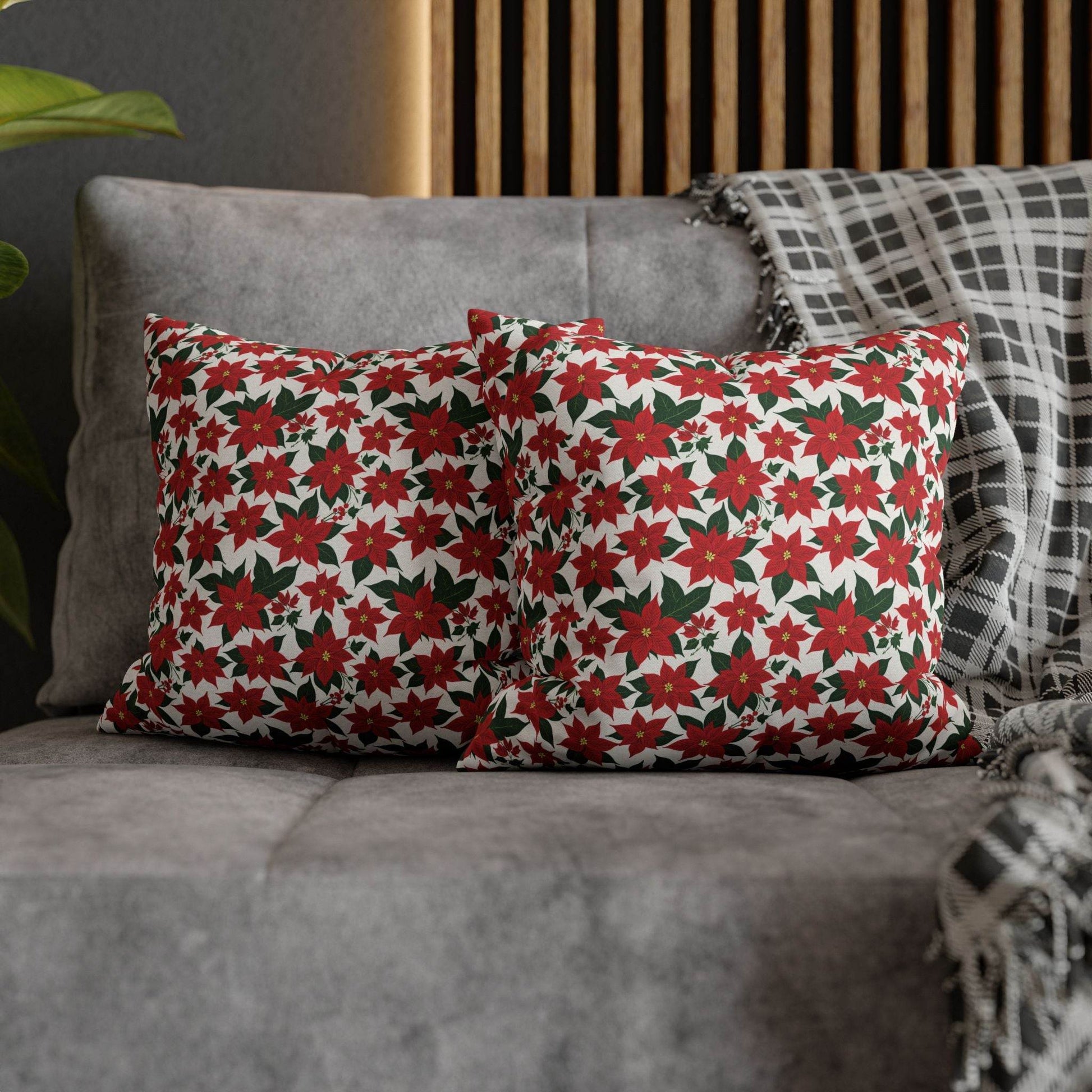 Poinsettia Floral Spun Polyester Square Pillowcase - DeRose Seasonal