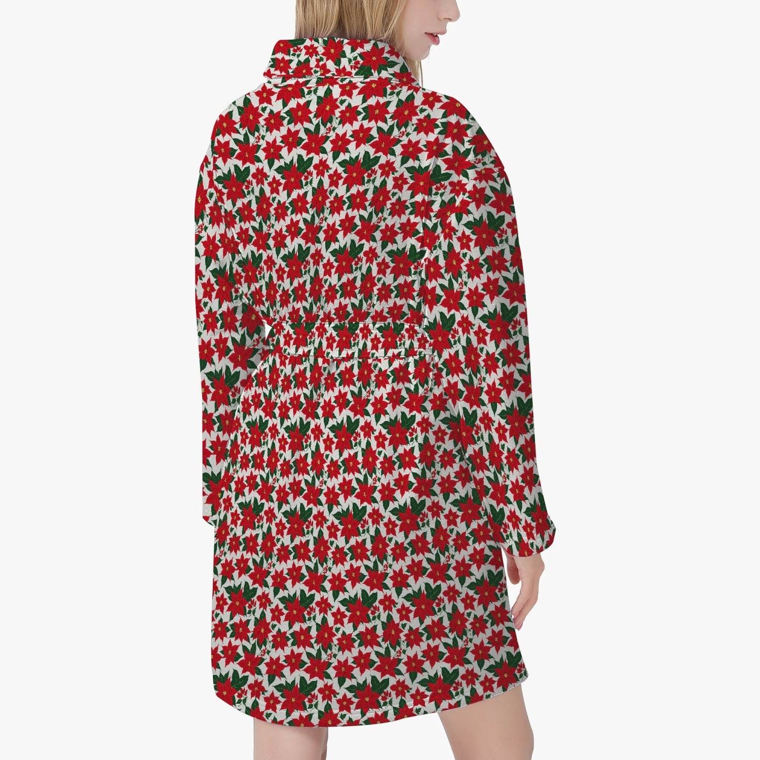 Poinsettia Floral Women's Loose-fitting Bathrobe - DeRose Seasonal
