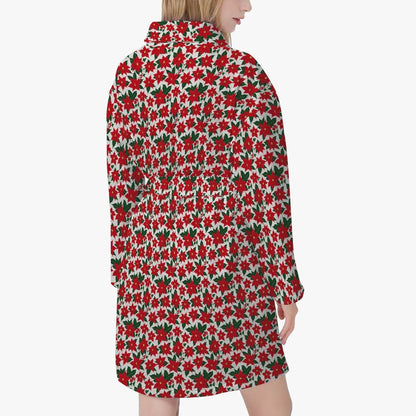 Poinsettia Floral Women's Loose-fitting Bathrobe - DeRose Seasonal
