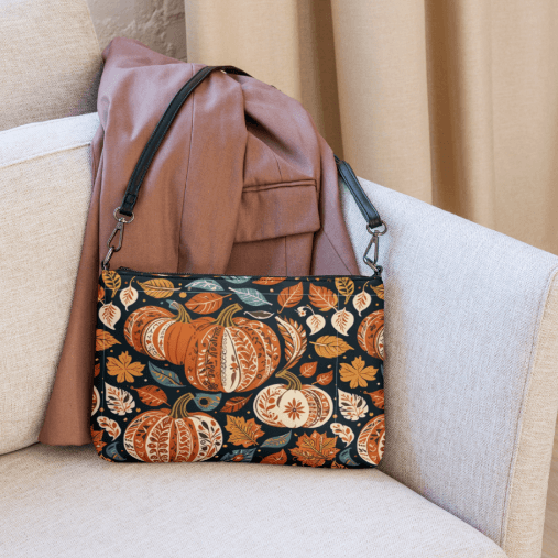 Pumpkin Fall Polyester Faux Leather Crossbody bag - DeRose Seasonal